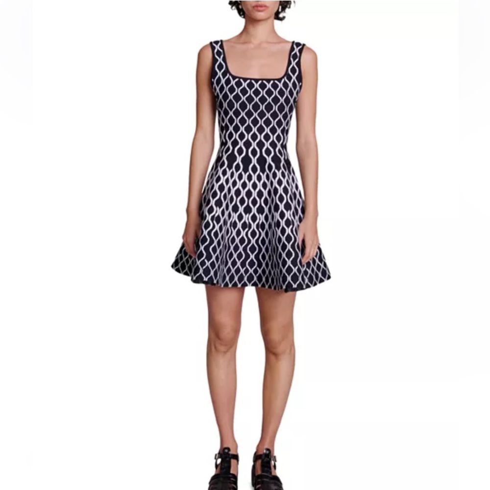 Maje Black and White Geometric Mini Dress